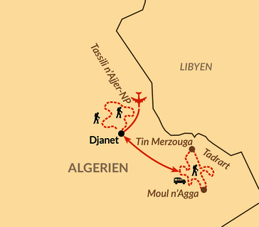 Karte: Trekking auf dem Hochplateau des Tassili N'Ajjer & Tadrart